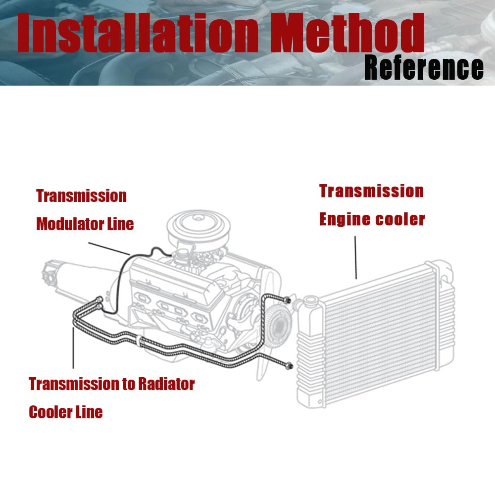 Takilma 6AN 70" Transmission Cooler Hose Kit for Ford GM Chevrolet 4L60E 4L65E 4L80E TH350 TH400 TR6060 Turbo 350/400/200-200R4/700R4 Ford C4-C6-AOD Transmission Fluid Oil Cooler Lines Fitting Kit