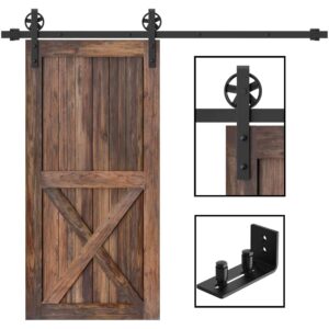 WINSOON 9FT Single Wood Sliding Barn Door Hardware Big Wheel Roller Kit with 1pc Sliding Barn Door Floor Guide Adjustable Double Roller Hardware Set