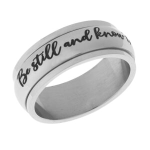 Beads & Pearls Jewelry 8mm Stainless Steel Women's Men's Inspirational Spinner Ring - Be Still and Know That I am God Psalm 46:10 Religious Fashion Jewelry, Anxiety Stress Relief, Size 7, Silver