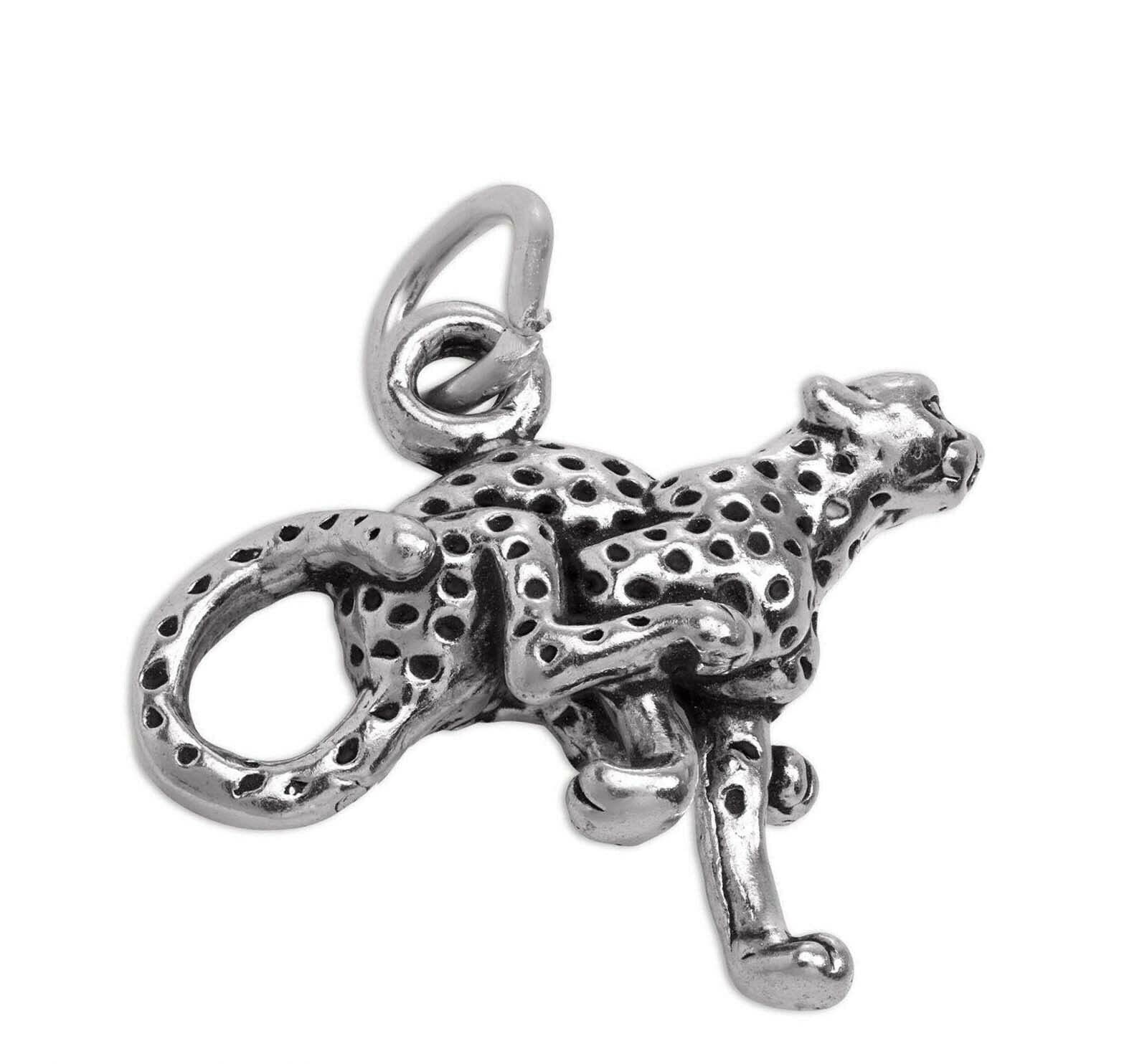 Charm - Sterling Silver - Jewelry - Pendant - Cheetah Running Big Cat Leopard 3D