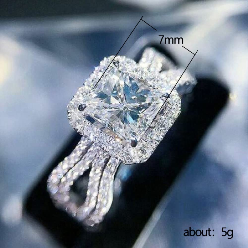 Exquisite Full Diamond Zircon Ladies Engagement Ring Romantic Proposal Diamond Ring Luxury Jewelry Fashion Simulation S925 Sterling Silver 5 Carat Square Cut 5A Zircon Wedding Ring CZC385 (7)