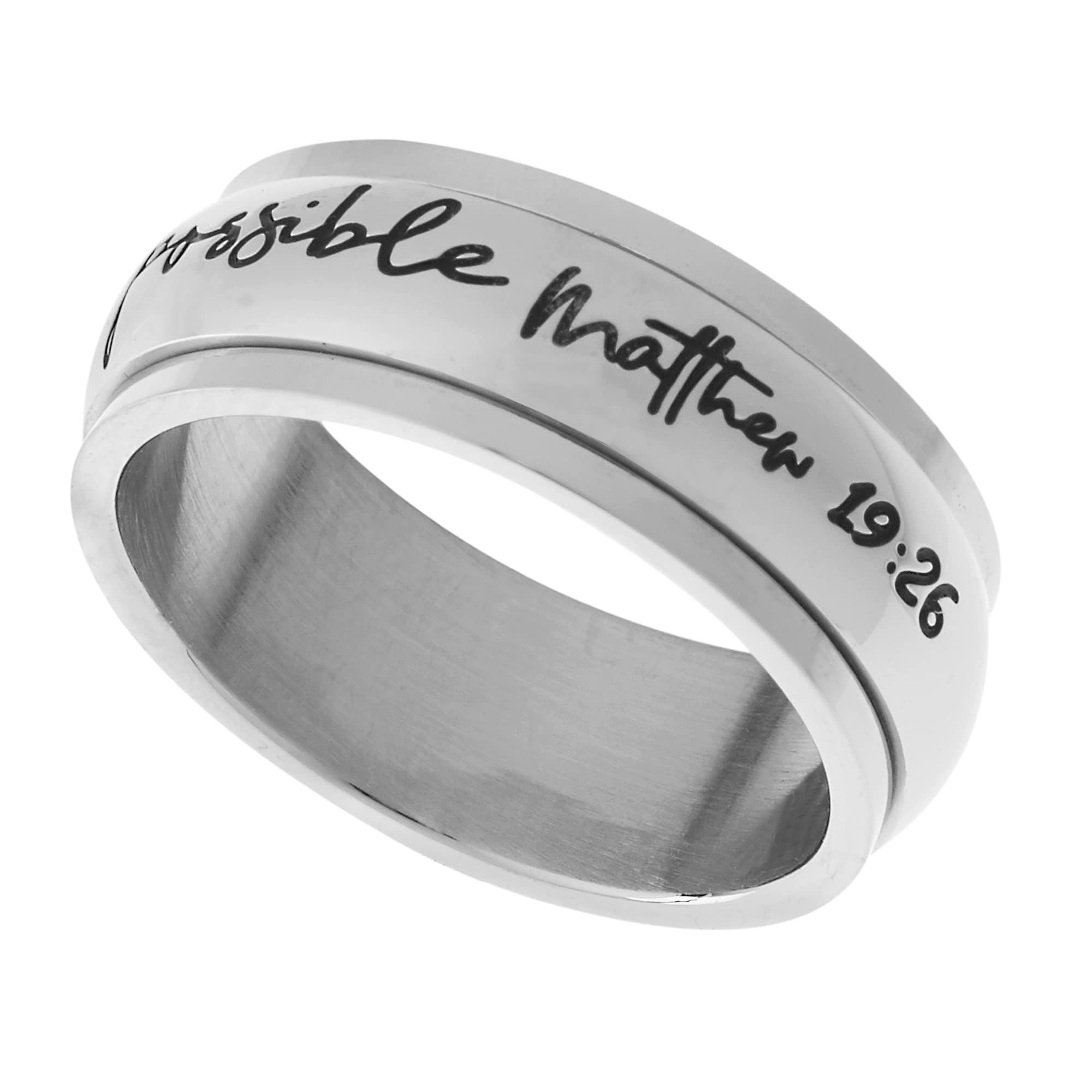 Beads & Pearls Jewelry 8mm Stainless Steel Women's Men's Inspirational Spinner Ring with God Silver