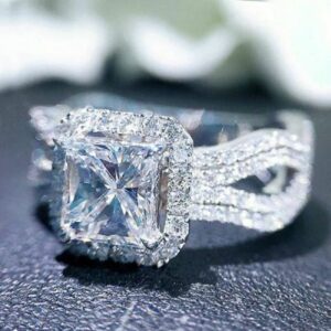 Exquisite Full Diamond Zircon Ladies Engagement Ring Romantic Proposal Diamond Ring Luxury Jewelry Fashion Simulation S925 Sterling Silver 5 Carat Square Cut 5A Zircon Wedding Ring CZC385 (6)