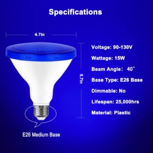 U4GLORY LED Par38 Blue Light Bulb - 15W(100Watt Equivalent) Blue LED Light Bulbs, E26 Base Flood Light Bulbs Perfect for Party Decoration, Porch, Home Lighting, Halloween, Christmas, Outdoor, 2 Pack