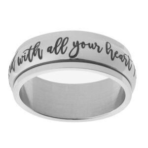 Beads & Pearls Jewelry 8mm Stainless Steel Women's Men's Spinner Ring - Trust in The Lord with All Your Heart Christian Religious Ring Jewelry, Spinner Anxiety & Stress Relief, Size 7, Silver