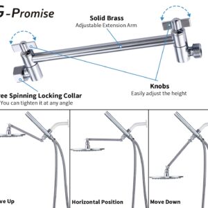 G-Promise All Metal Dual Shower Head Combo | 8" Rainfall Shower Head, Handheld Shower Wand | Smooth 3-way Diverter | with Adjustable Extender - An Upgrade of Shower Experience (Polished Chrome)