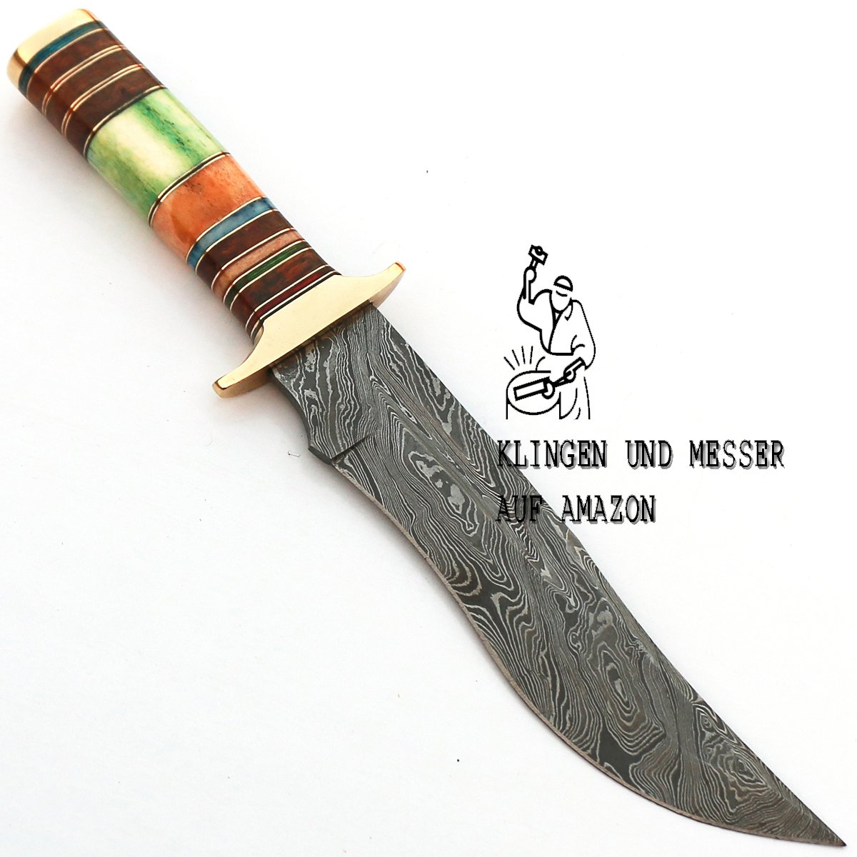 KNI-8936 Handmade Damascus Steel Fixed Blade Hunting Knife with Sheath