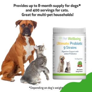 Pet Wellbeing Ultimate Probiotic 9 Strains for Dogs & Cats - Healthy Digestion, Immune Support, Urinary Tract Health - 11.29 oz (320 g) Powder