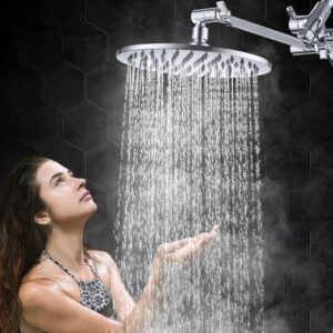 G-Promise All Metal Dual Shower Head Combo | 8" Rainfall Shower Head, Handheld Shower Wand | Smooth 3-way Diverter | with Adjustable Extender - An Upgrade of Shower Experience (Polished Chrome)