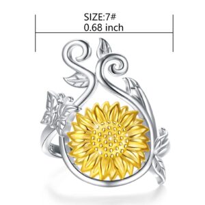 Sunflower Ring for Women S925 Sterling Silver You Are My Sunshine Positive Meaning Sunflower Jewelry Gifts for Mom Wife Daughter Sister