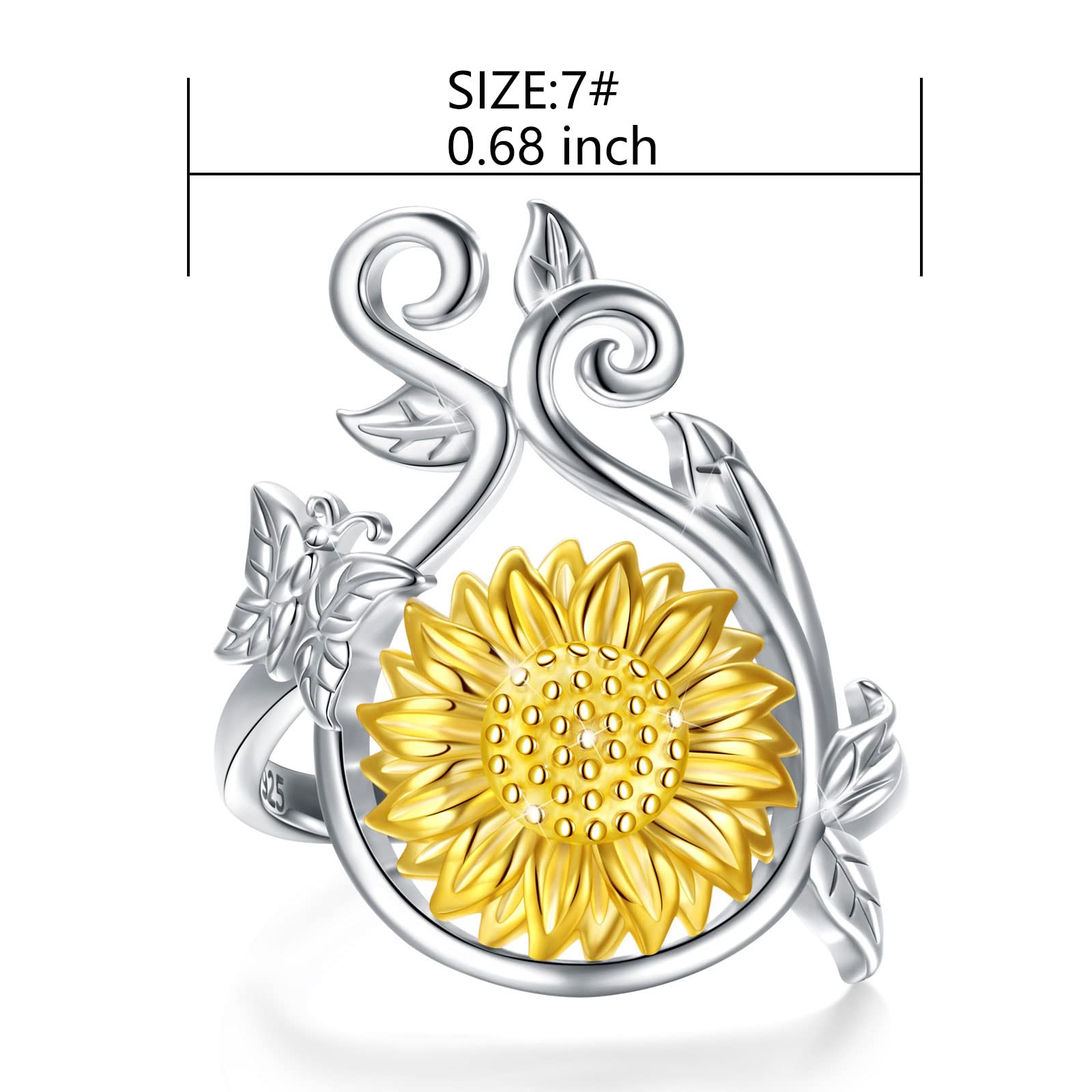 Sunflower Ring for Women S925 Sterling Silver You Are My Sunshine Positive Meaning Sunflower Jewelry Gifts for Mom Wife Daughter Sister