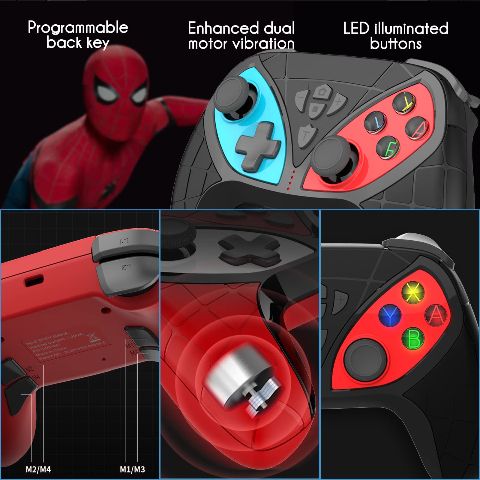 Switch Controllers, Wireless Controller for Nintendo Switch/Lite/OLED Controller with a Mouse Touch Feeling on Back Buttons, Extra Switch Pro Controller with Wake-up,Programmable, Turbo Function (Black)