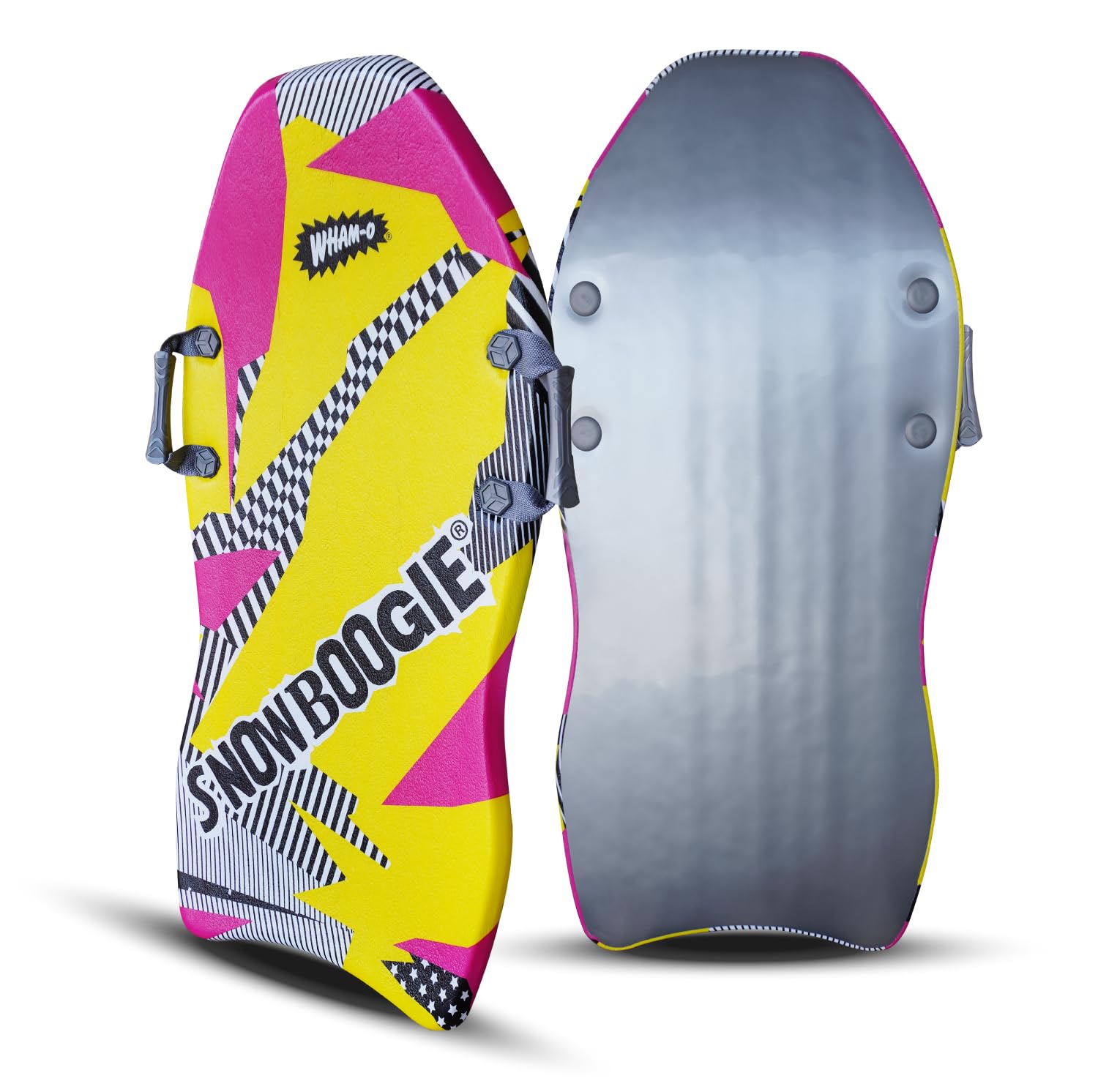 Snowboogie Wham-O Air Thunder 40" | Single Rider Snow Sleds with Side Handles | PE Foam Core for Better Comfort | Snow Sledding for Adults & Children (40 inches) (Yellow Pink)