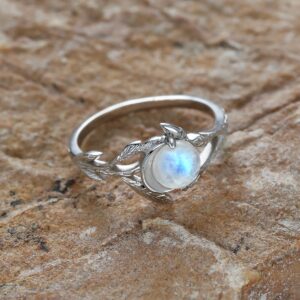 Angol Genuine Moonstone Ring for Women Sterling Silver Moonstone Moon Sun Ring Minimalist Statement Band Finger Ring with Box (7)