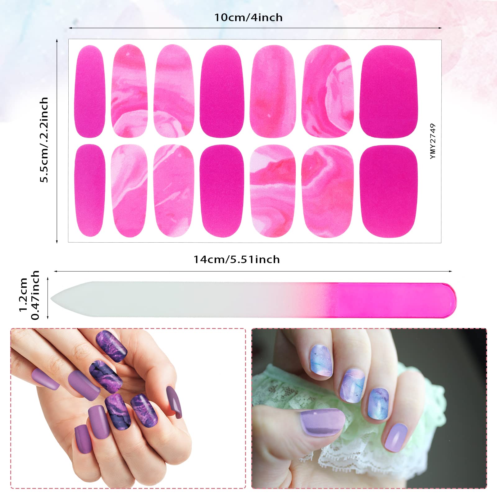 Maitys 336 Pieces 24 Sheets Full Wrap Nail Polish Strips Stickers Self-Adhesive Gel Nail Strips Art Decals with Nail File for Women DIY Nail Decorations(Vibrant Style)