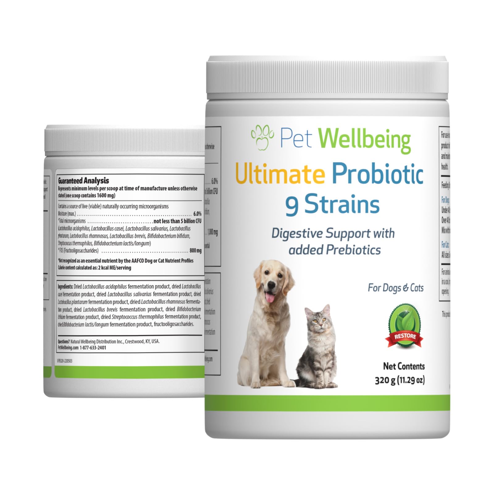 Pet Wellbeing Ultimate Probiotic 9 Strains for Dogs & Cats - Healthy Digestion, Immune Support, Urinary Tract Health - 11.29 oz (320 g) Powder