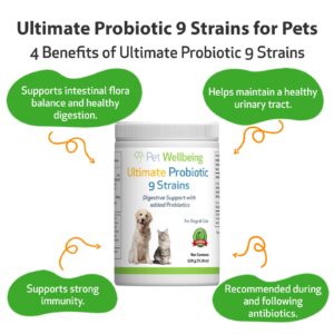 Pet Wellbeing Ultimate Probiotic 9 Strains for Dogs & Cats - Healthy Digestion, Immune Support, Urinary Tract Health - 11.29 oz (320 g) Powder