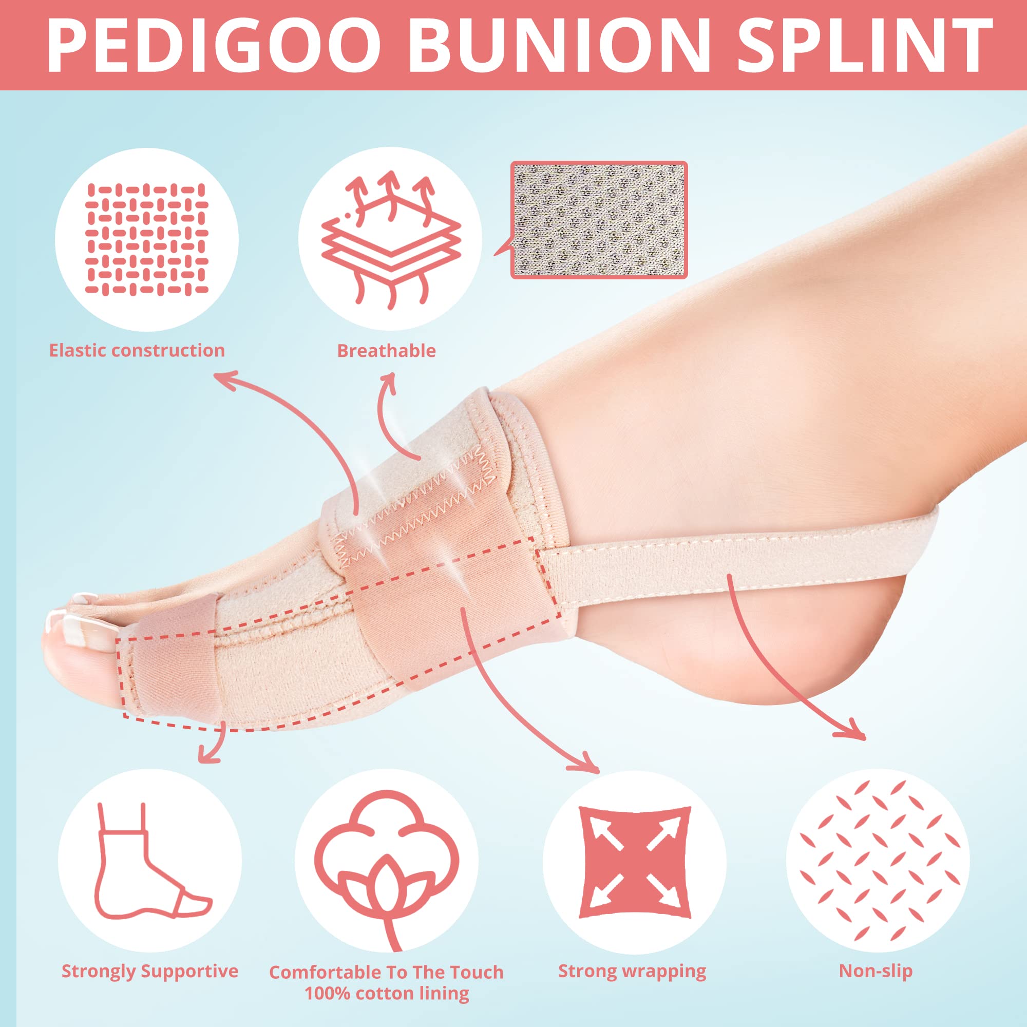 PEDIGOO Bunion Corrector for Women and Men, Slip Proofing Version Bunion Toe Separator, Orthopedic Bunion Splint for Big Toe Pain Relief and Toe Straightening