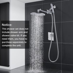 G-Promise All Metal Dual Shower Head Combo | 8" Rainfall Shower Head, Handheld Shower Wand | Smooth 3-way Diverter | with Adjustable Extender - An Upgrade of Shower Experience (Polished Chrome)