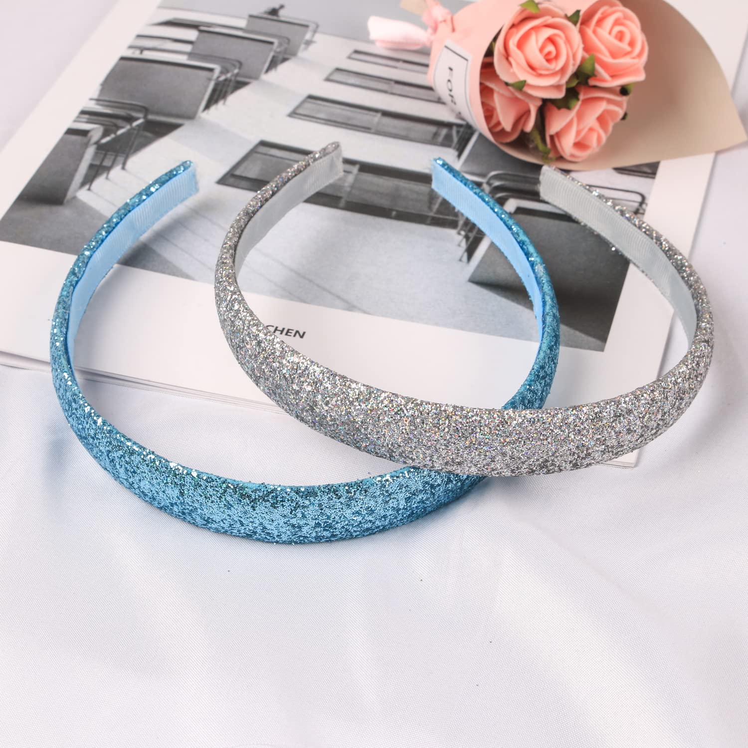 12 Colors Sparkle Plastic Headbands For Girls,Glitter 2 cm Thin Head Bands No Slip Fashion Girls Hard Toddler Hairbands