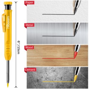 Hiboom 4 Pcs Mechanical Carpenter Pencils with 28 Pcs Refills, Deep Hole Marker Set Built in Sharpener, Woodworking Scribe Tools for Construction Drafting Architect (Black, Green, Red, Yellow)