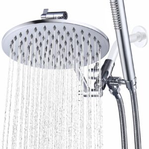 G-Promise All Metal Dual Shower Head Combo | 8" Rainfall Shower Head, Handheld Shower Wand | Smooth 3-way Diverter | with Adjustable Extender - An Upgrade of Shower Experience (Polished Chrome)