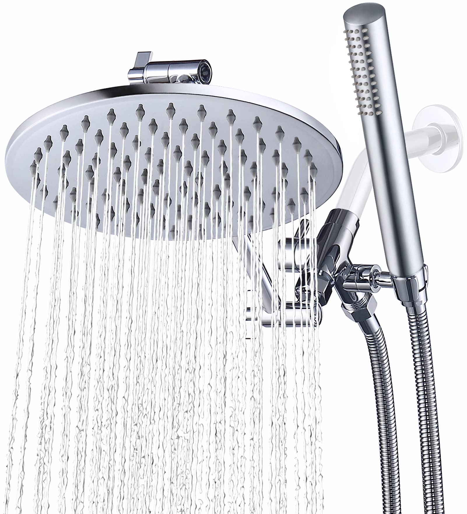 G-Promise All Metal Dual Shower Head Combo | 8" Rainfall Shower Head, Handheld Shower Wand | Smooth 3-way Diverter | with Adjustable Extender - An Upgrade of Shower Experience (Polished Chrome)