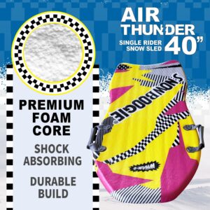 Snowboogie Wham-O Air Thunder 40" | Single Rider Snow Sleds with Side Handles | PE Foam Core for Better Comfort | Snow Sledding for Adults & Children (40 inches) (Yellow Pink)