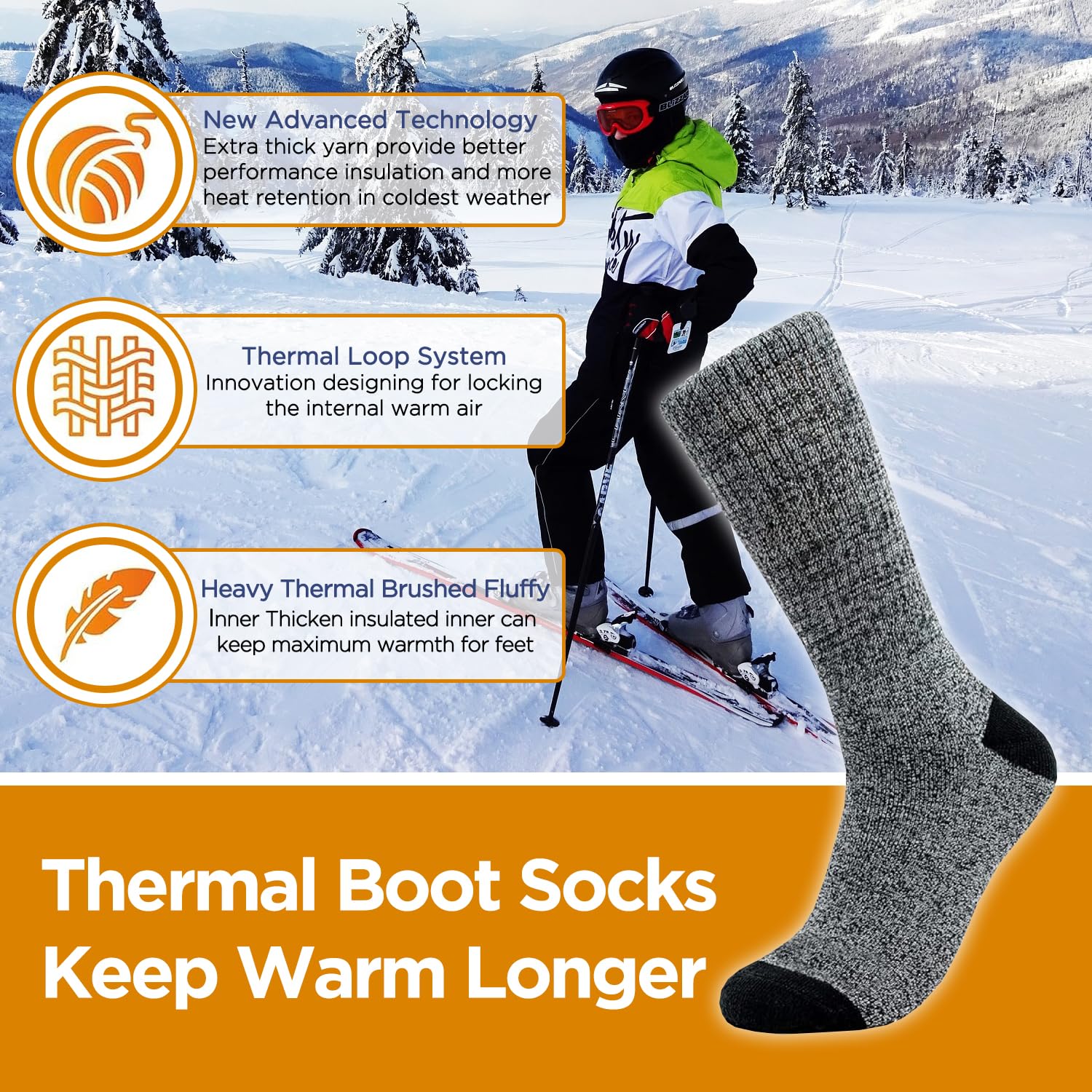 TSSPLUS 3-PAIRS Mens Winter Thermal Warm Heavy Duty Cotton Crew Work Boots Socks 9-13,Cold Weather Outdoor, Heat socks, Extreme warmer