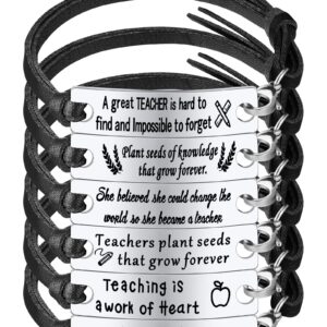 MTLEE 6 Pcs Teacher Bracelet Appreciation Gifts for Her, Teacher Birthday Gifts Bangle Inspirational Gifts for Women Men Teacher (Black and Silver)