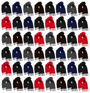 48 pack winter scarves, warm winter fleece scarf bulk wholesale donation unisex men women (assorted colors)