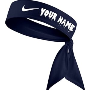 B3 U ATHLETICS Custom Personalized Drippy Name Athletic Moisture Wicking Sports Head Tie Headband - White Black Red Blue Yellow Orange Green Purple Pink Grey Light Dark Drip (Navy Blue Headband)