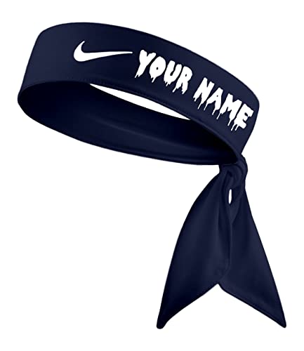 B3 U ATHLETICS Custom Personalized Drippy Name Athletic Moisture Wicking Sports Head Tie Headband - White Black Red Blue Yellow Orange Green Purple Pink Grey Light Dark Drip (Navy Blue Headband)