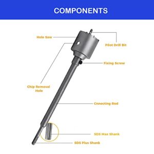 FF ERA 9PCS Concrete Hole Saw Kit - Tungsten Steel for SDS Plus and SDS MAX Shank - Masonry Wall Hole Opening Diamond Core Drill Bit - Hole Saw Set for Concrete Brick Cement Stone Tile Wall