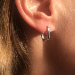 Kyerlyn Silver Earrings for Women Trendy, Dainty Sterling Silver Paperclip Square Chain Link Dangle Hoop Earrings Chunky Huggie Hoop Earrings Studs Hypoallergenic Simple Jewelry Gifts