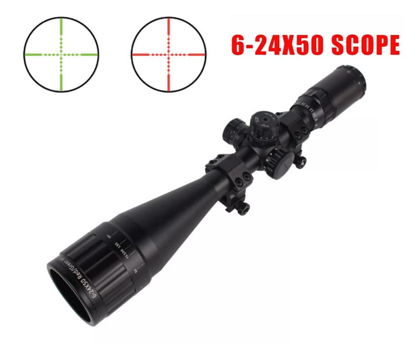 MYMY Premium Quality, 6 24x50mm AOL Scope W Front AO Adjustment. Red/Green mil dot Reticle with Black