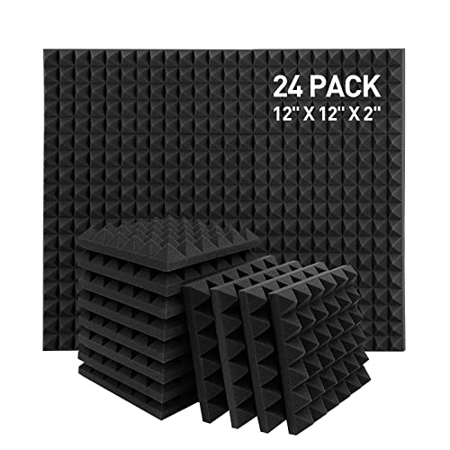 HERTBER 24 Pack Acoustic Panels, 12 x 12 x 2 Inches Sound Proof Foam Panels for Walls, Acoustic Foam Panels, Soundproof Wall Panels, Flame Retardant Sound Panels