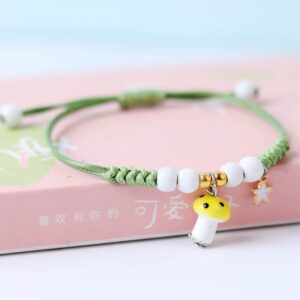 Pingyongchang 6Pcs Cute Funny Mushroom Bracelets Colorful Beaded Luck String Rope Chain Braided Bracelet Friendship Jewelry for Women