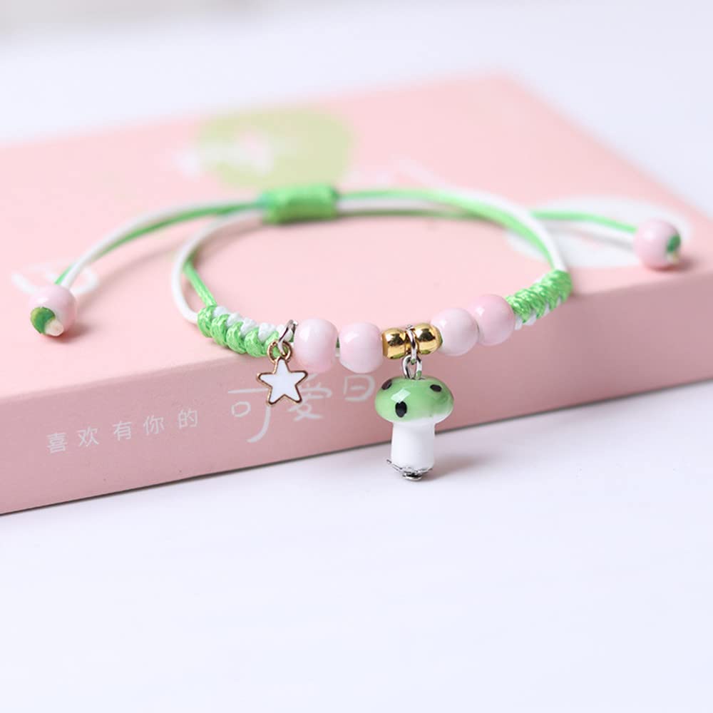 Pingyongchang 6Pcs Cute Funny Mushroom Bracelets Colorful Beaded Luck String Rope Chain Braided Bracelet Friendship Jewelry for Women