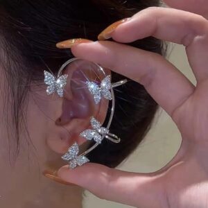 Asphire Glitter Rhinestone Butterfly Snowflake Ear Cuff 1 Pair Vintage Non-Piercing Fake Earrings Bridal Wedding Climber Ear Wrap Prom Ball Jewelry for Women(Butterfly)