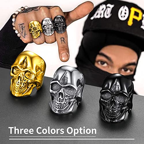 Skull Rings for Women Stainless Steel Jewerly Skeleton Black Head Rings (Size 12)