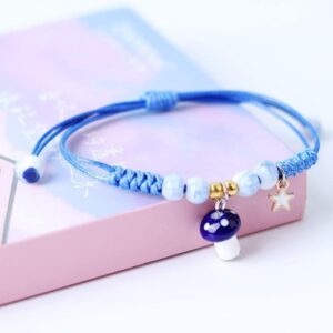 Pingyongchang 6Pcs Cute Funny Mushroom Bracelets Colorful Beaded Luck String Rope Chain Braided Bracelet Friendship Jewelry for Women