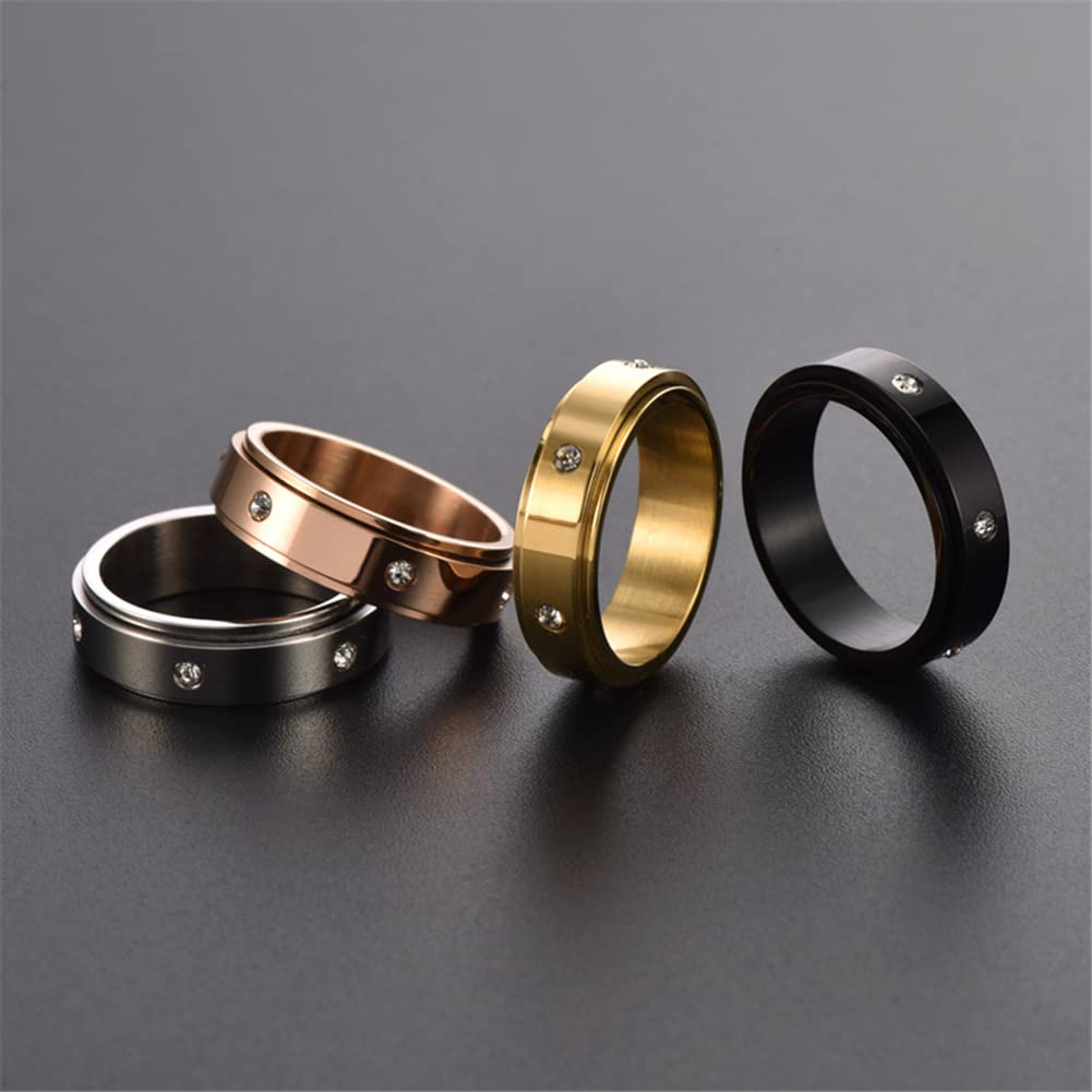 WLPCIV Stainless Steel Spinner Ring for Women Men Fidget Band Rings for Anxiety Cubic Zirconia Stones Stress Relieving Wedding Promise Rings, Gold Size 9