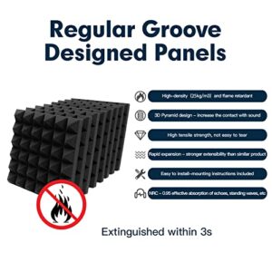 HERTBER 24 Pack Acoustic Panels, 12 x 12 x 2 Inches Sound Proof Foam Panels for Walls, Acoustic Foam Panels, Soundproof Wall Panels, Flame Retardant Sound Panels