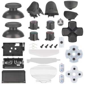 full set replacement parts for ps4 controller, thumbsticks buttons, l1 r1 l2 r2 triggers, abxy buttons, d-pad,conductive rubber pads, springs, touchpad, light bar cover repair kit for ps4 jdm-050,055