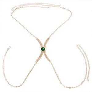 Cusmyre Rhinestone Green Chest Bracket Bra Chain Body Jewelry Bikini Crystal Body Chain Rhinestone Bra Underwear Chain Sexy Lingerie Chest Chain for Women