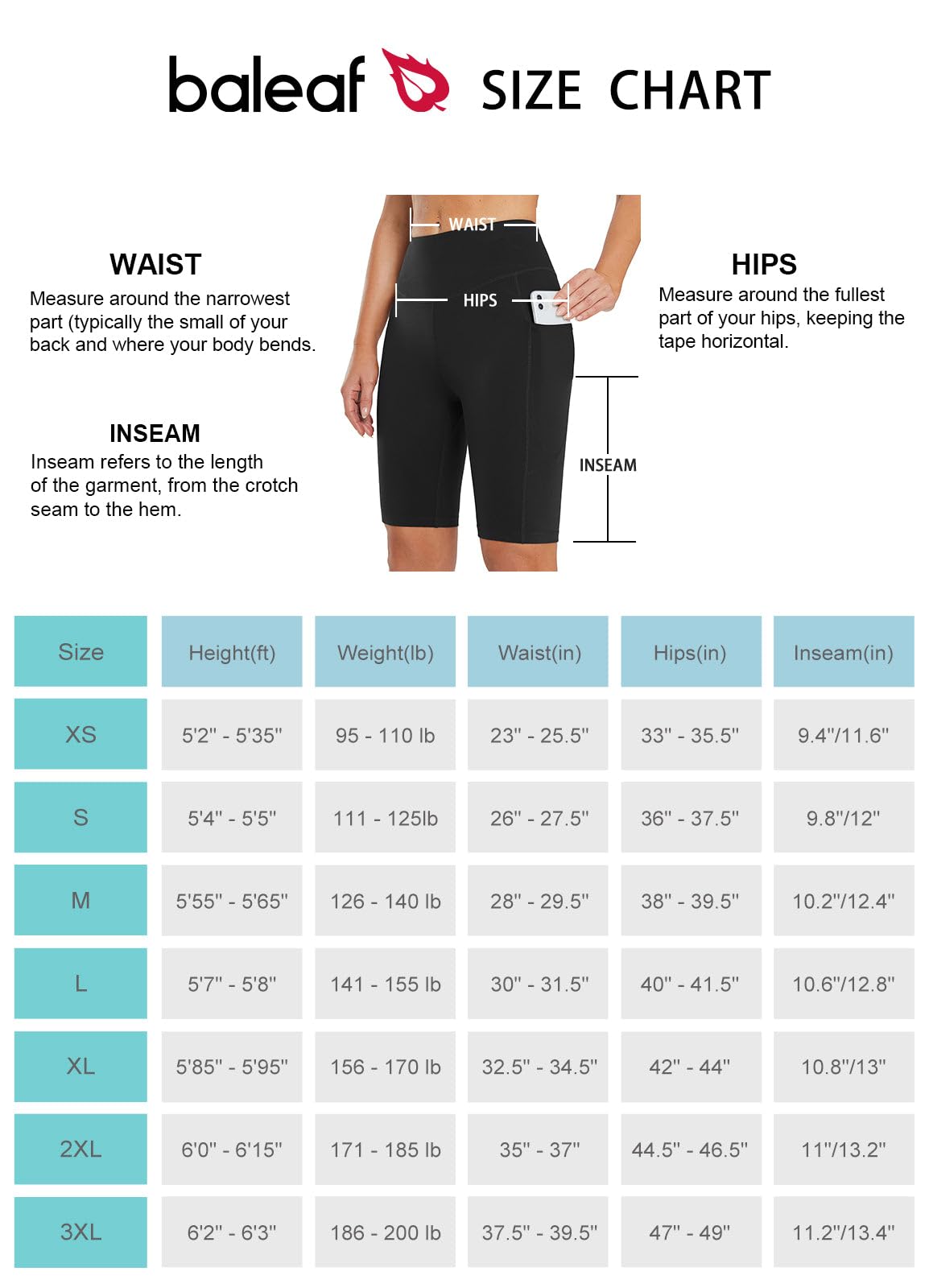 BALEAF Women's Long Biker Shorts Yoga Compression High Waist Knee Length with Pockets Spandex Workout Shorts 12" Black M