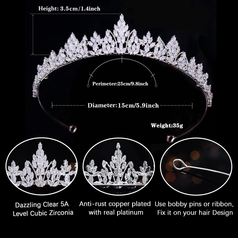 Aoligrace 5A Cubic Zirconia Small Wedding Crowns for Women Princess Girls Tiara Sweet 16 Sparkly CZ Birthday Party Headpieces