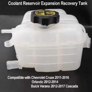 Coolant Reservoir Expansion Recovery Tank with Cap Compatible with Chevrolet Cruze 2011-2016 Orlando 2012-2014 Buick Verano 2012-2017 Cascada, Replace 603-383 Coolant Overflow Recovery Reservoir Tank