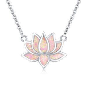 cuoka miracle lotus necklace 925 sterling silver pink opal pendant necklace lotus flower necklace yoga relax necklace birthday gift for women mom mothers day